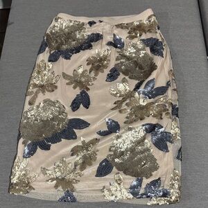 Forever 21 Floral Sequin Pencil Skirt - Gold and Silver